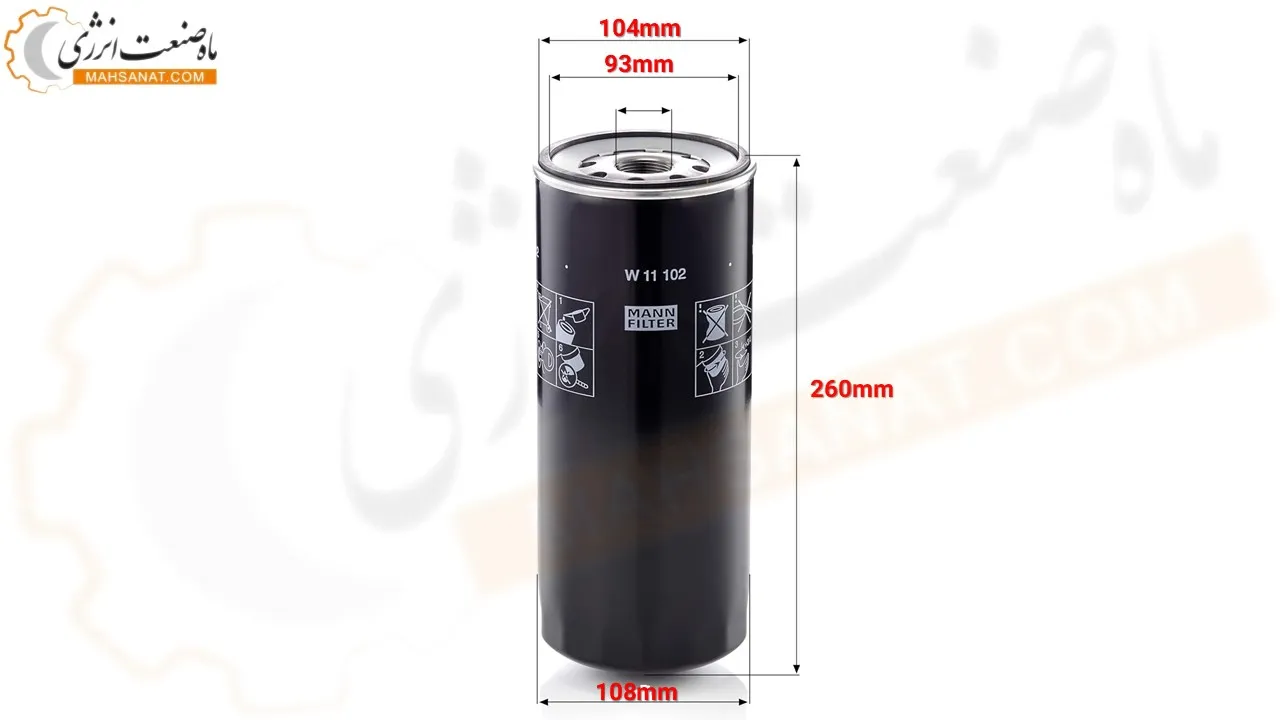 ابعاد فیلتر روغن مان W11102 - ماه صنعت انرژی 