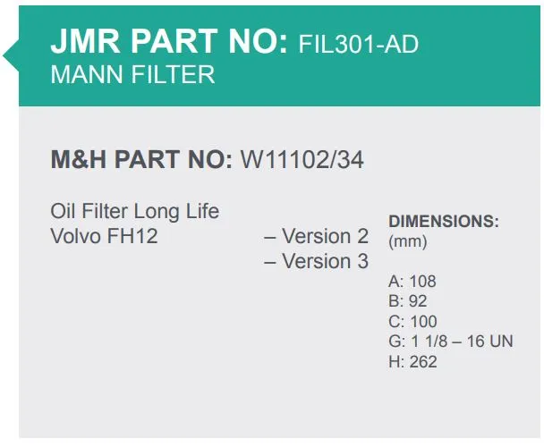 مشخصات فنی فیلتر روغن مان W11102/34 - ماه صنعت انرژی 