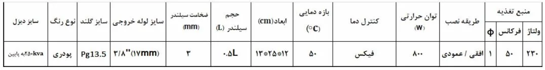 مشخصات فنی هیتر دیزل ژنراتور - ماه صنعت انرژی 