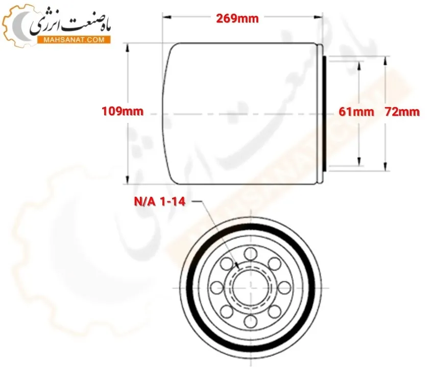 ابعاد فیلتر دونالدسون p555823 - ماه صنعت انرژی 